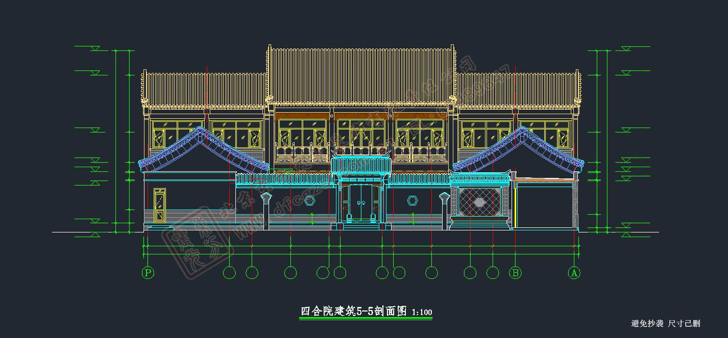 二進(jìn)中式別墅施工圖